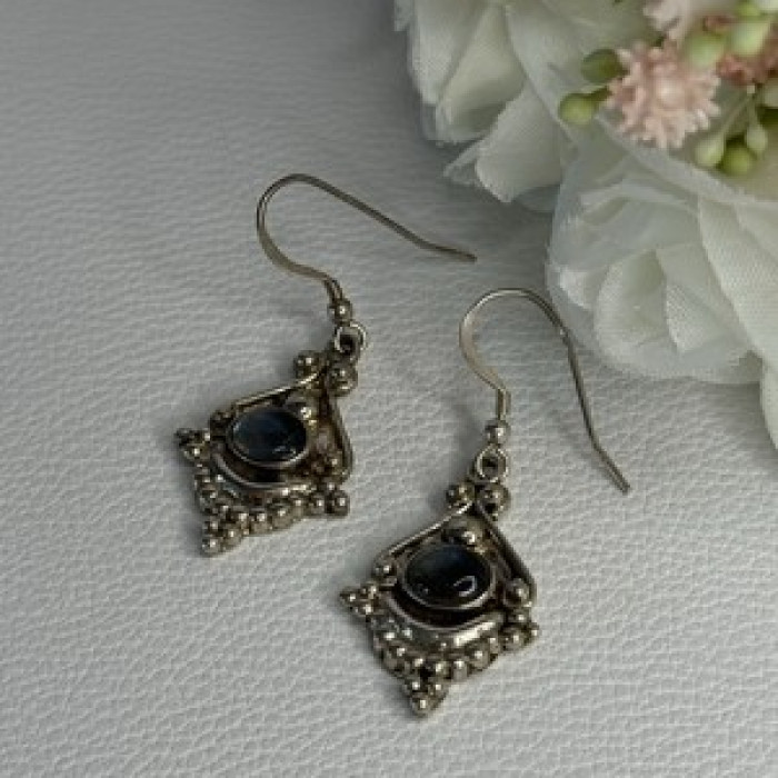Vintage 925 Sterling Silver Labradorite Earrings Length 1.80 Inch