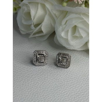 925 Sterling Silver Diamonds Stud Earrings Length 0.37 Inch