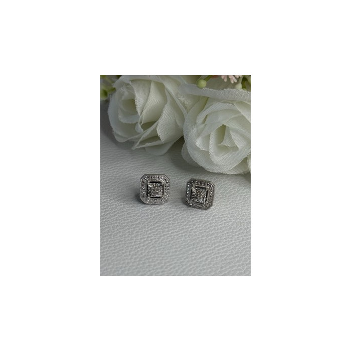 925 Sterling Silver Diamonds Stud Earrings Length 0.37 Inch