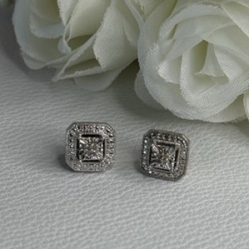 925 Sterling Silver Diamonds Stud Earrings Length 0.37 Inch