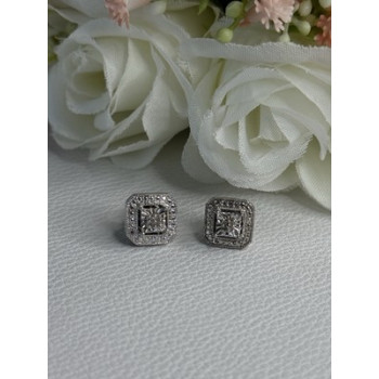925 Sterling Silver Diamonds Stud Earrings Length 0.37 Inch
