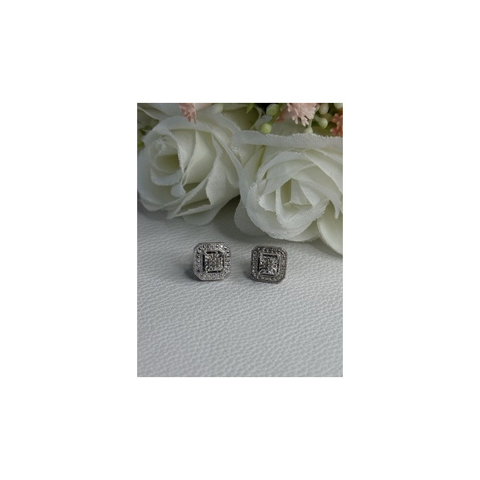 925 Sterling Silver Diamonds Stud Earrings Length 0.37 Inch