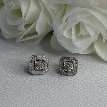 925 Sterling Silver Diamonds Stud Earrings Length 0.37 Inch