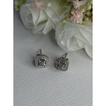 925 Sterling Silver Diamonds Stud Earrings Length 0.37 Inch
