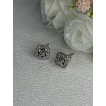 925 Sterling Silver Diamonds Stud Earrings Length 0.37 Inch
