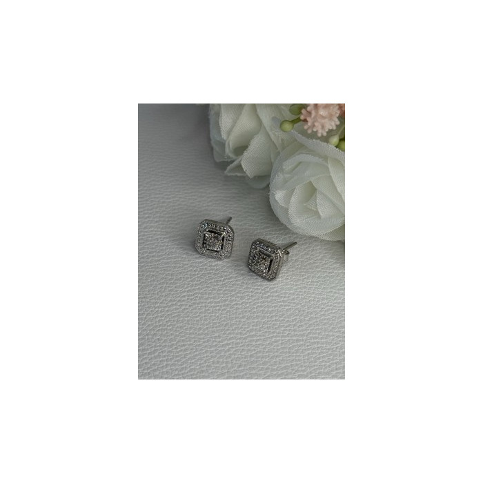 925 Sterling Silver Diamonds Stud Earrings Length 0.37 Inch
