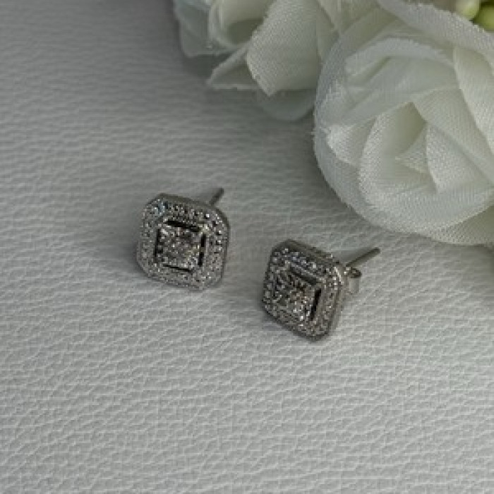 925 Sterling Silver Diamonds Stud Earrings Length 0.37 Inch