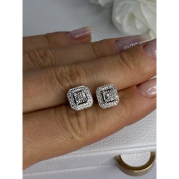 925 Sterling Silver Diamonds Stud Earrings Length 0.37 Inch