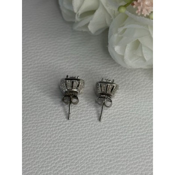 925 Sterling Silver Diamonds Stud Earrings Length 0.37 Inch