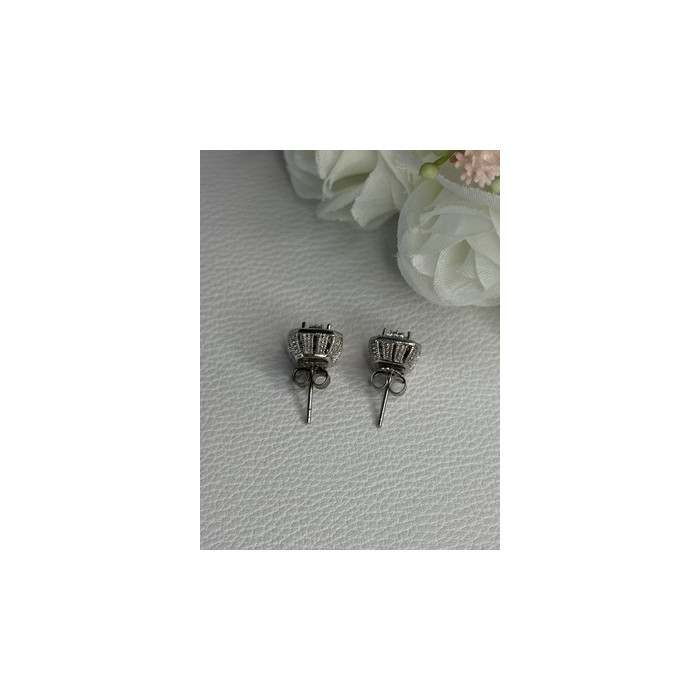 925 Sterling Silver Diamonds Stud Earrings Length 0.37 Inch