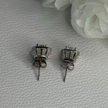 925 Sterling Silver Diamonds Stud Earrings Length 0.37 Inch