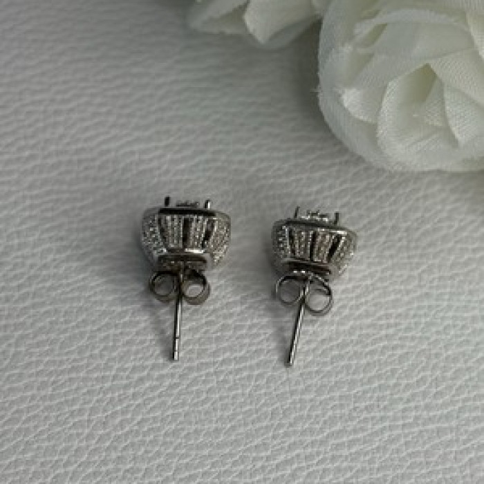 925 Sterling Silver Diamonds Stud Earrings Length 0.37 Inch