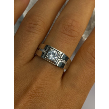 Mens 925 Sterling Silver CZ Ring Size 10