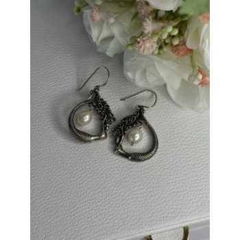 VINTAGE 925 STERLING SILVER PEARL EARRINGS LENGTH 1.50 INCH