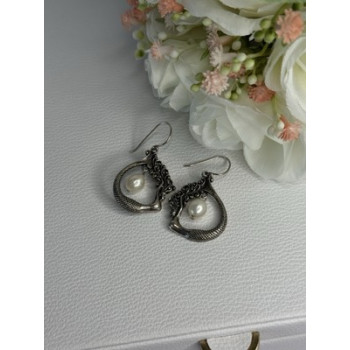 VINTAGE 925 STERLING SILVER PEARL EARRINGS LENGTH 1.50 INCH