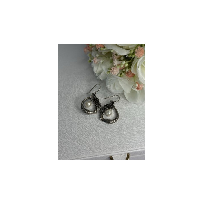 VINTAGE 925 STERLING SILVER PEARL EARRINGS LENGTH 1.50 INCH