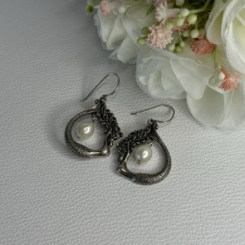 Vintage 925 Sterling Silver Pearl Earrings Length 1.50 Inch
