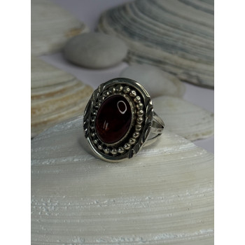 Vintage Design 925 Sterling Silver Amber Ring Size 9