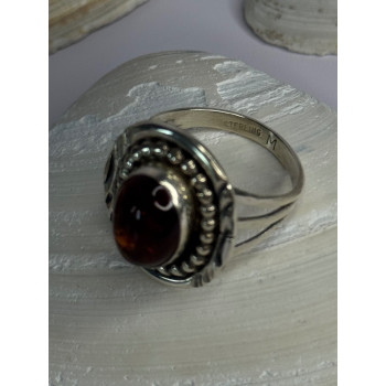 Vintage Design 925 Sterling Silver Amber Ring Size 9