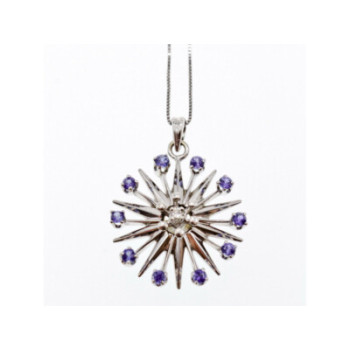 14K WHITE GOLD SAPPHIRES & DIAMOND CHAIN WITH PENDANT