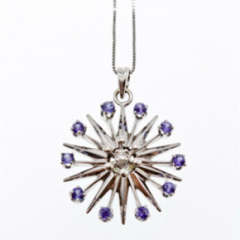 14K White Gold Sapphires & Diamond Chain With Pendant