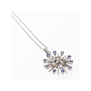 14K WHITE GOLD SAPPHIRES & DIAMOND CHAIN WITH PENDANT