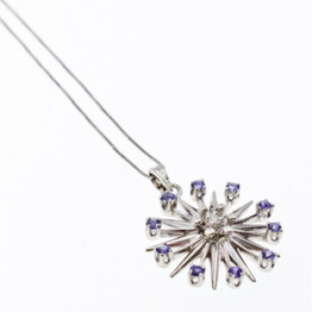 14K White Gold Sapphires & Diamond Chain With Pendant
