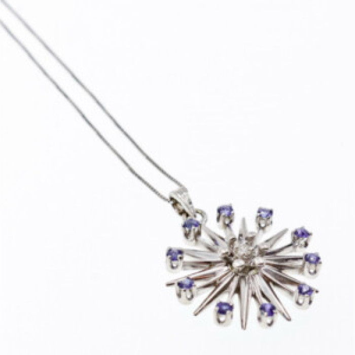 14K White Gold Sapphires & Diamond Chain With Pendant
