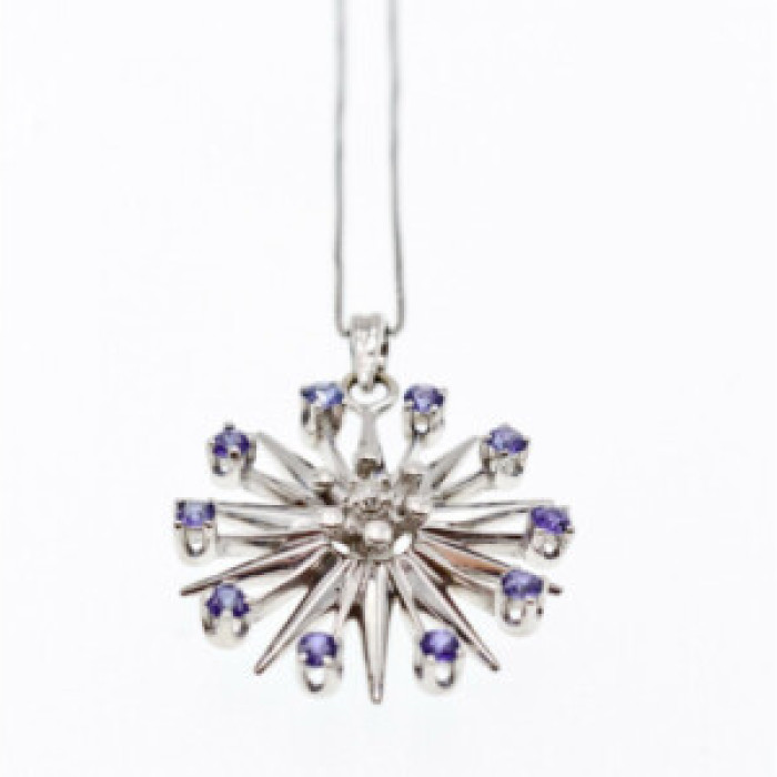 14K White Gold Sapphires & Diamond Chain With Pendant
