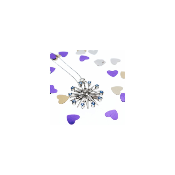 14K WHITE GOLD SAPPHIRES & DIAMOND CHAIN WITH PENDANT