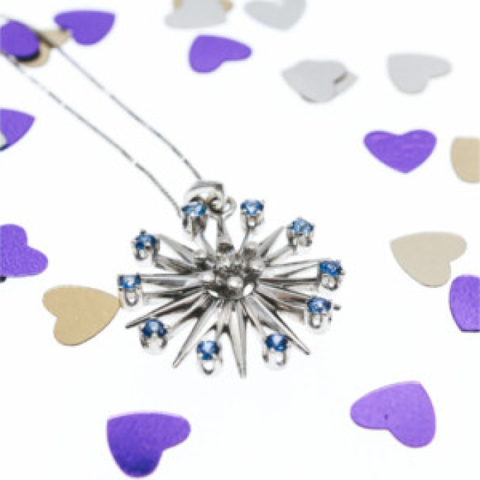 14K White Gold Sapphires & Diamond Chain With Pendant