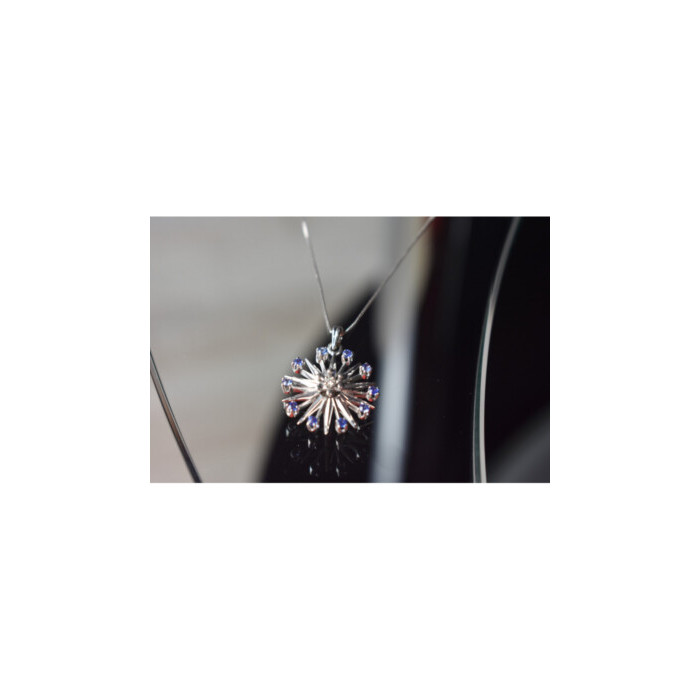 14K WHITE GOLD SAPPHIRES & DIAMOND CHAIN WITH PENDANT