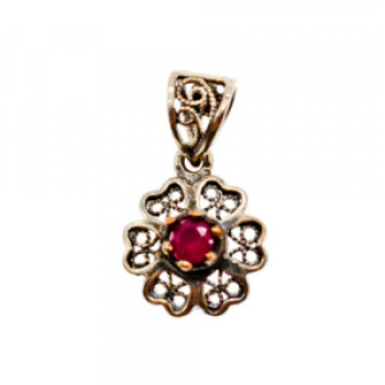 925 Sterling Silver Pink Topaz Scarlet Flower Pendant