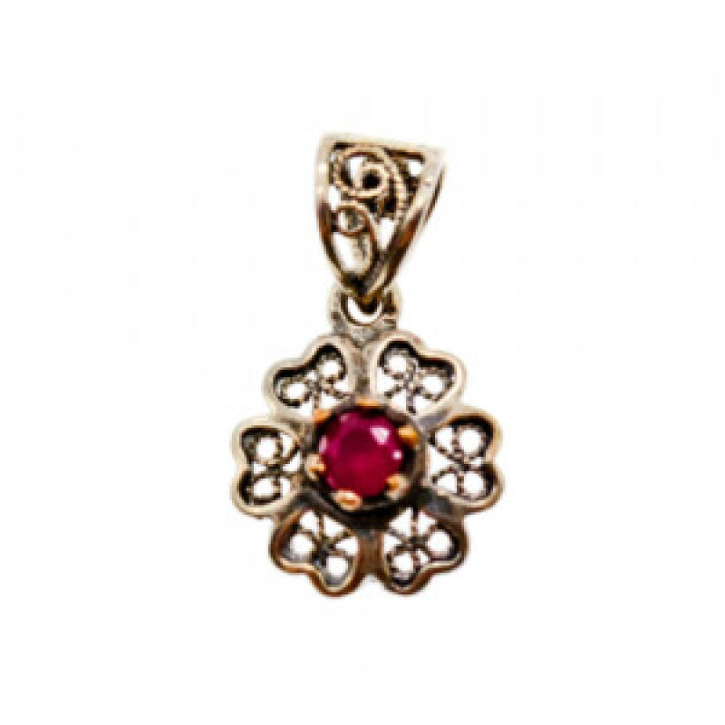 925 Sterling Silver Pink Topaz Scarlet Flower Pendant