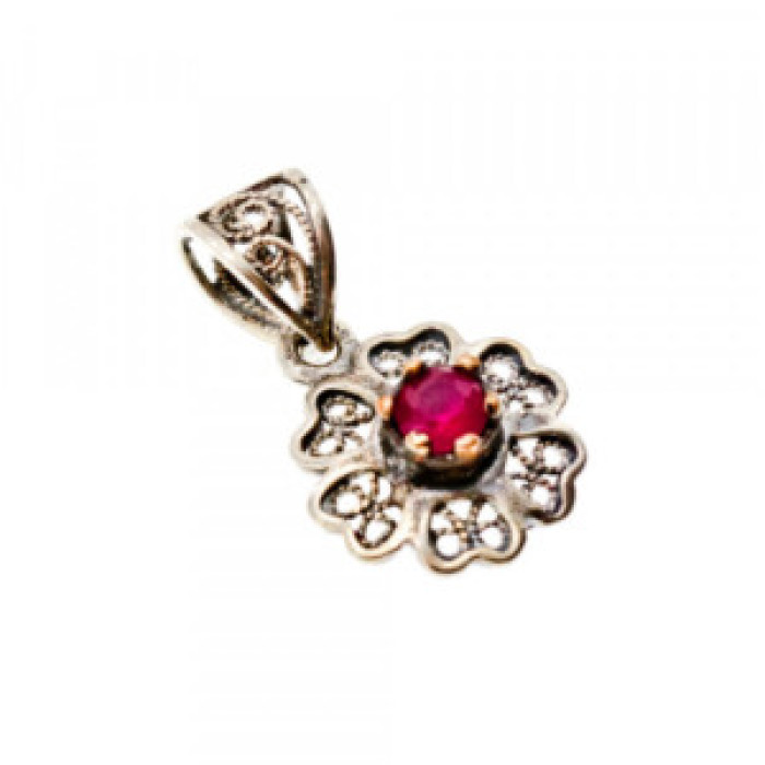 925 Sterling Silver Pink Topaz Scarlet Flower Pendant