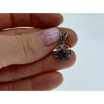 925 Sterling Silver Pink Topaz Scarlet Flower Pendant