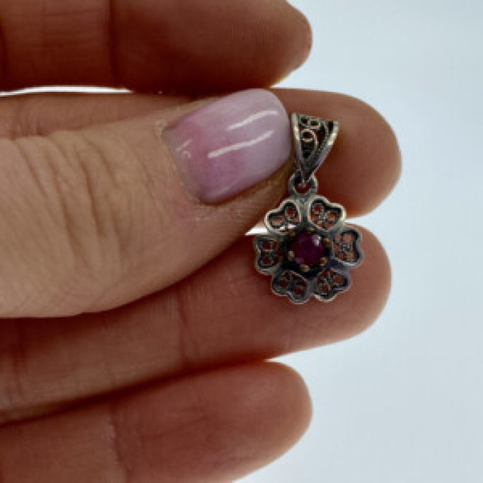 925 Sterling Silver Pink Topaz Scarlet Flower Pendant
