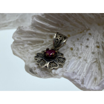 925 Sterling Silver Pink Topaz Scarlet Flower Pendant