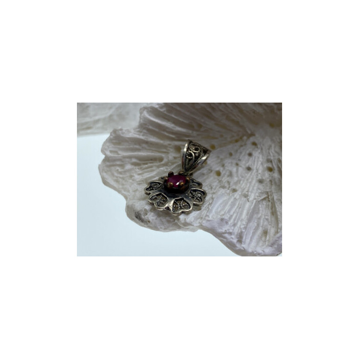 925 Sterling Silver Pink Topaz Scarlet Flower Pendant