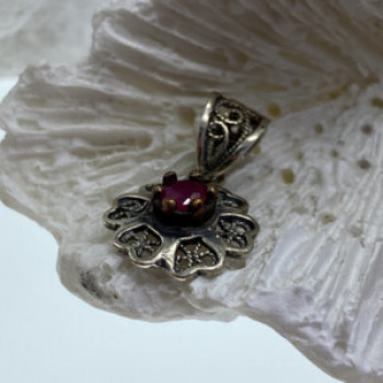 925 Sterling Silver Pink Topaz Scarlet Flower Pendant