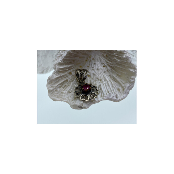 925 Sterling Silver Pink Topaz Scarlet Flower Pendant