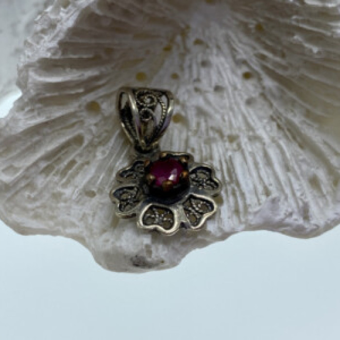 925 Sterling Silver Pink Topaz Scarlet Flower Pendant