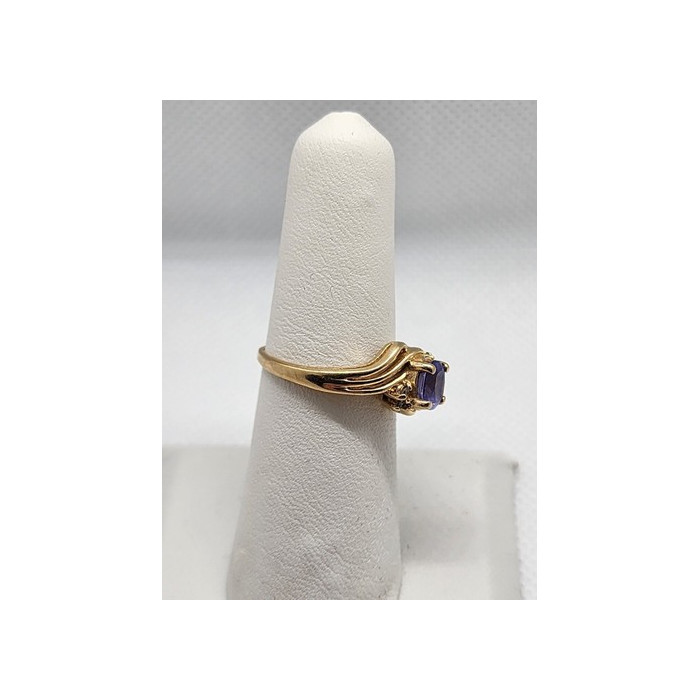 14K YELLOW GOLD RING TANZANITE & DIAMOND SIZE 6