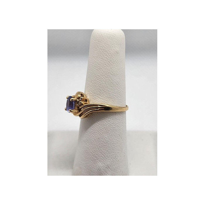 14K YELLOW GOLD RING TANZANITE & DIAMOND SIZE 6