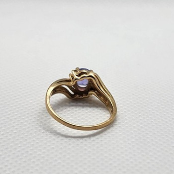 14K YELLOW GOLD RING TANZANITE & DIAMOND SIZE 6