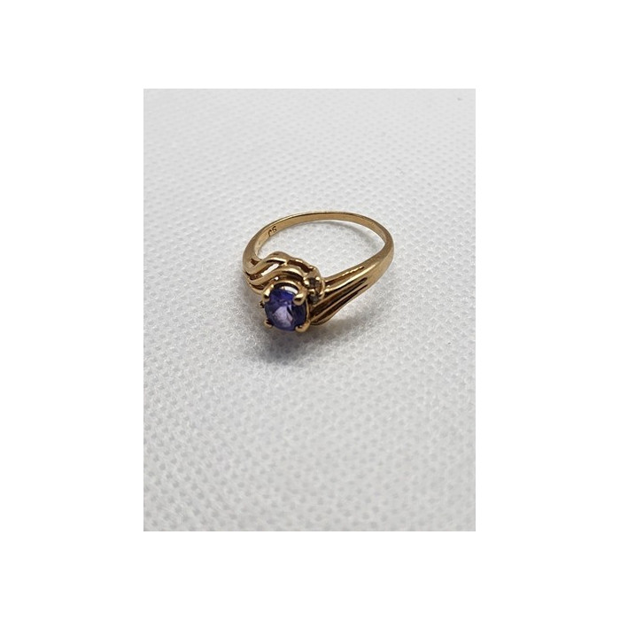 14K YELLOW GOLD RING TANZANITE & DIAMOND SIZE 6