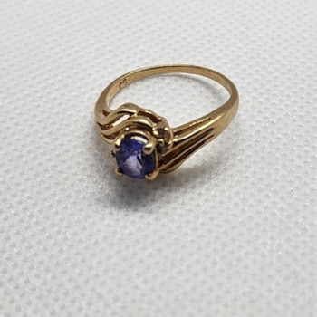 14K YELLOW GOLD RING TANZANITE & DIAMOND SIZE 6