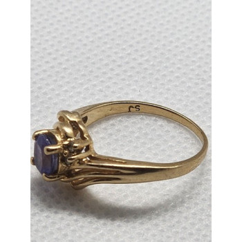 14K YELLOW GOLD RING TANZANITE & DIAMOND SIZE 6