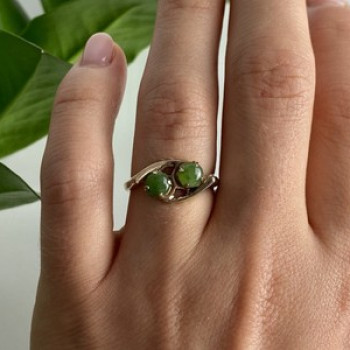 925 Sterling Silver Gold Plated Nephrite Ring Size 7