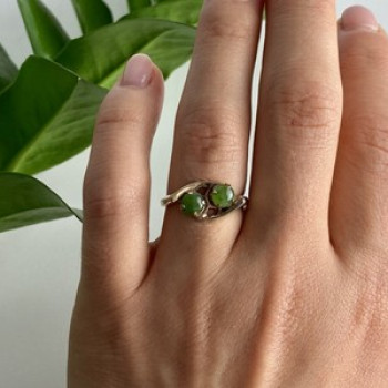 925 Sterling Silver Gold Plated Nephrite Ring Size 7